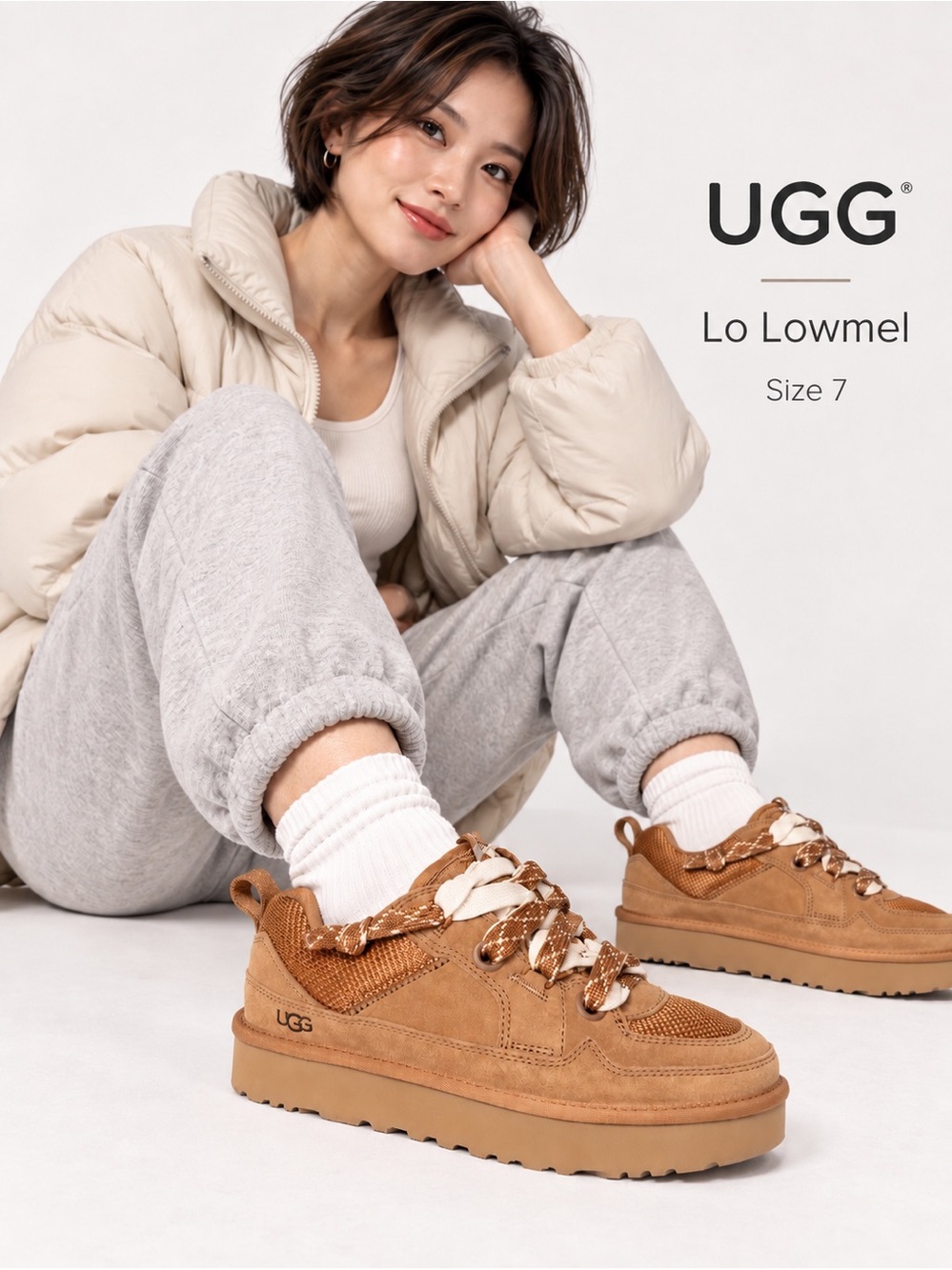 UGG Lo Lowmel brown Sneakers suede and mesh mixed color laces sz 7